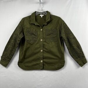 Maurices Shirt Womens Olive Green Eyelet Sleeve Heavy Cotton Shacket size M